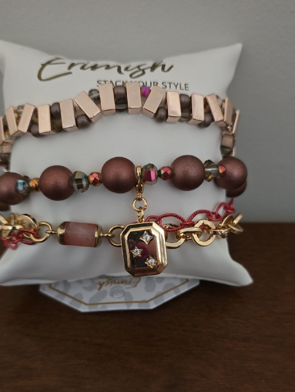 Erimish  Rose Gold and Brown Layered Extended Bracelet Set